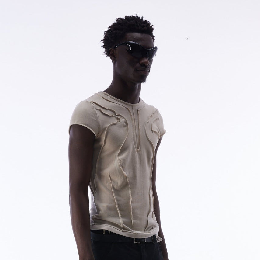 Washed Deconstruction Layered Short Sleeve T-Shirt WN25810