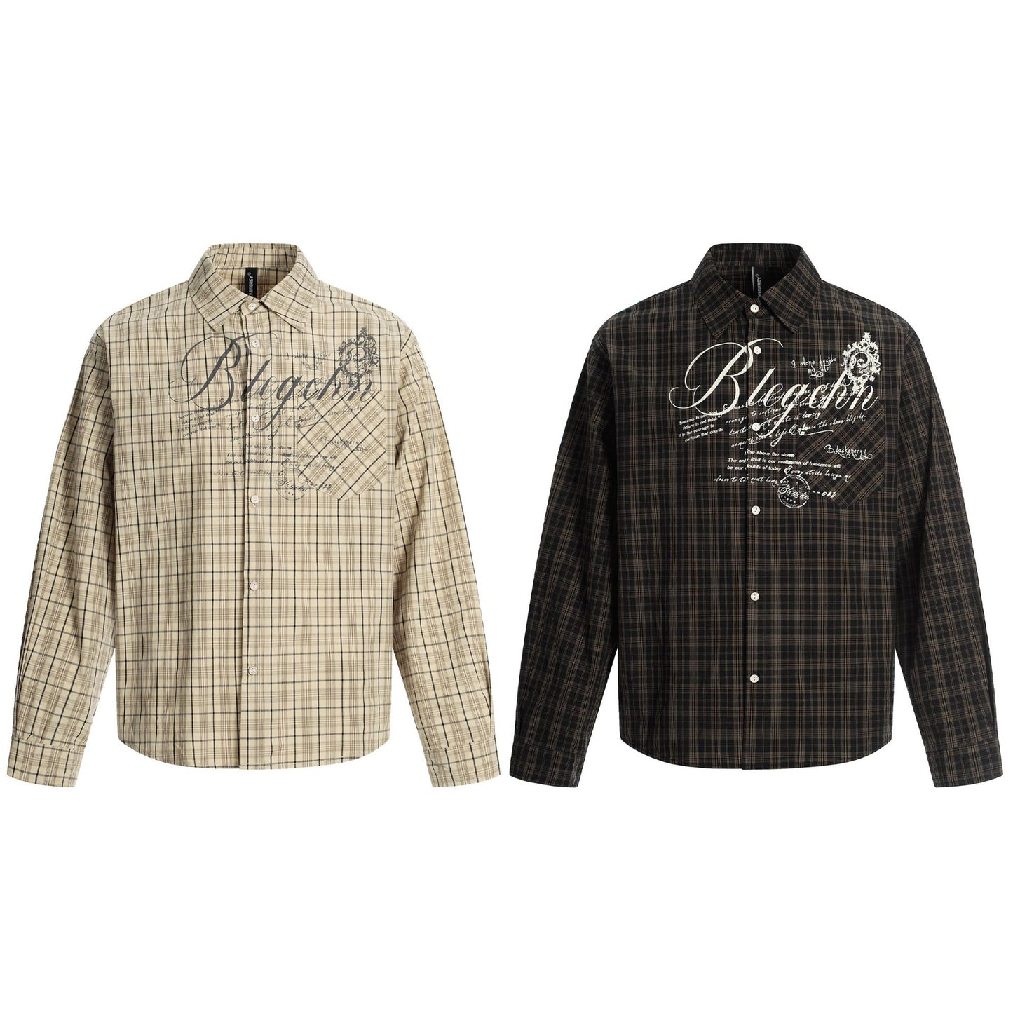 Plaid Letter Print Long Sleeve Shirt WN25410