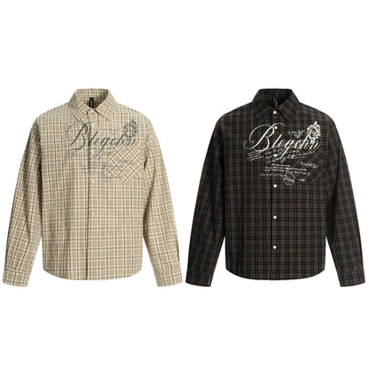 Plaid Letter Print Long Sleeve Shirt WN25410