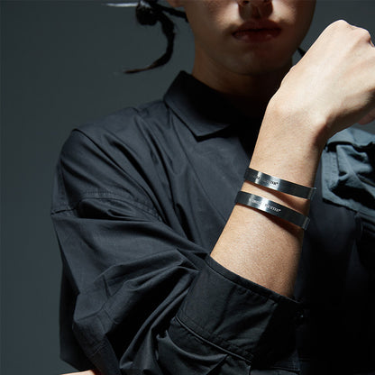 Industrial Style Titanium Steel Adjustable Open Cuff Bracelet WN26699