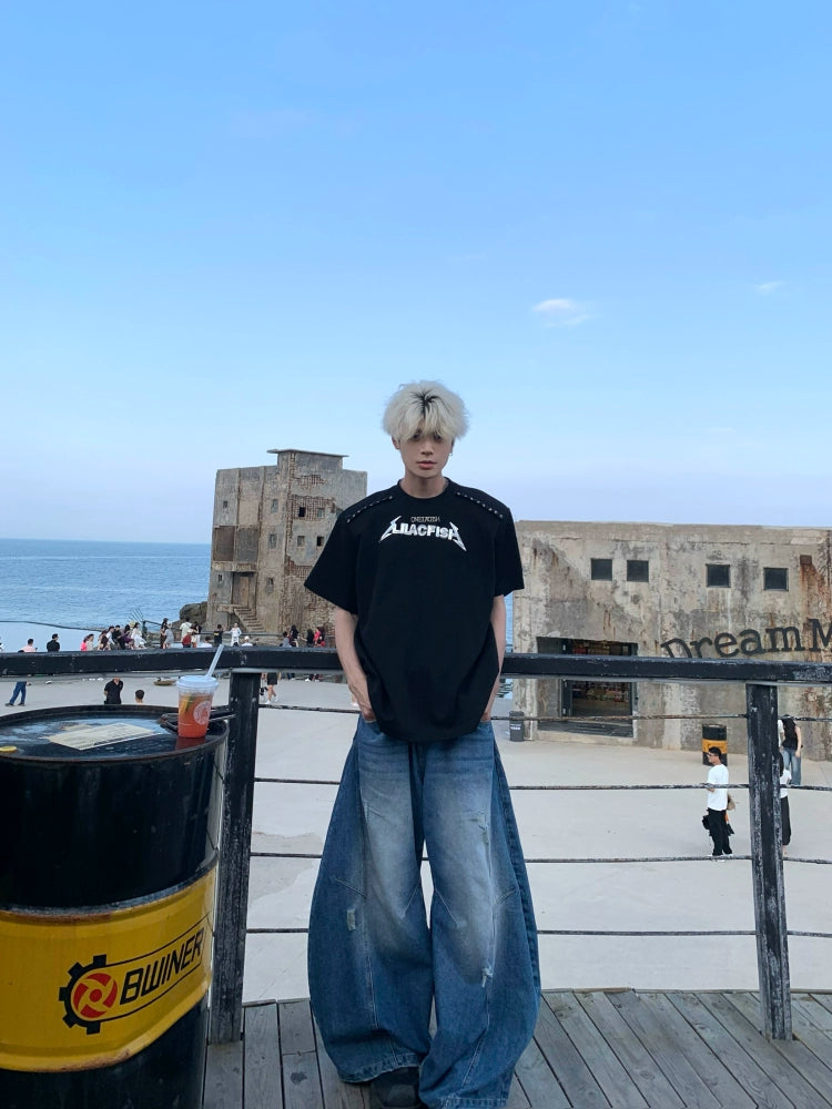 Print Logo Metal Detail Oversize Short Sleeve T-Shirt WN19864