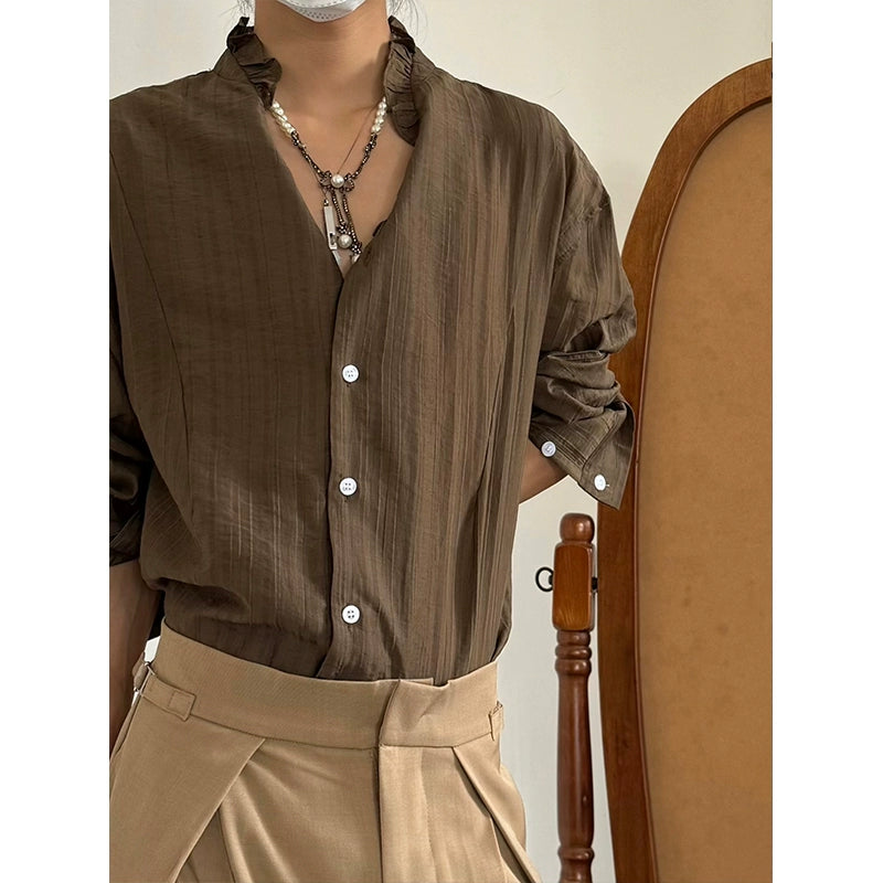 Pleats Lace V-Neck Elegant Long Sleeve Shirt WN19992