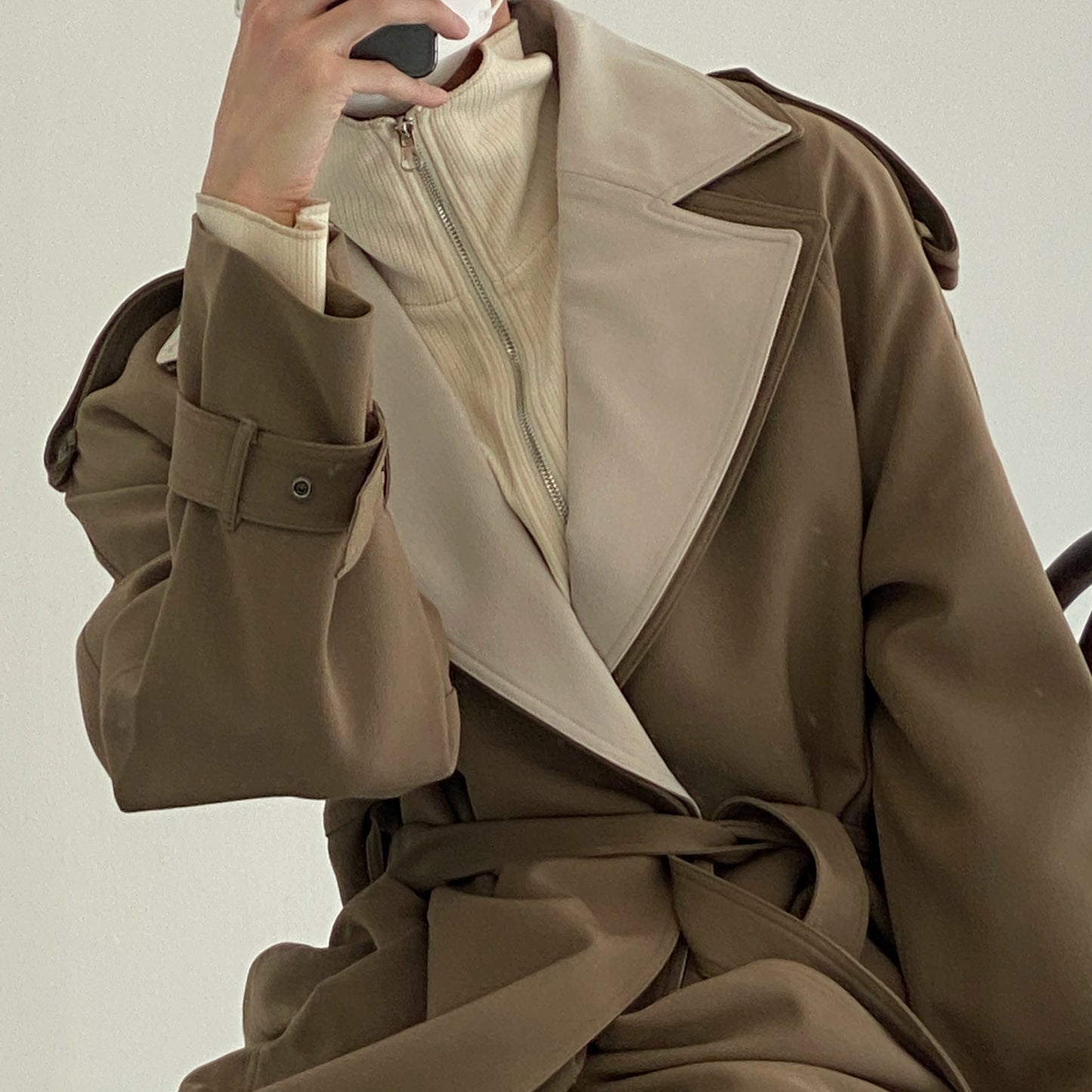 Colorblock Double Layer Long Coat WN21603