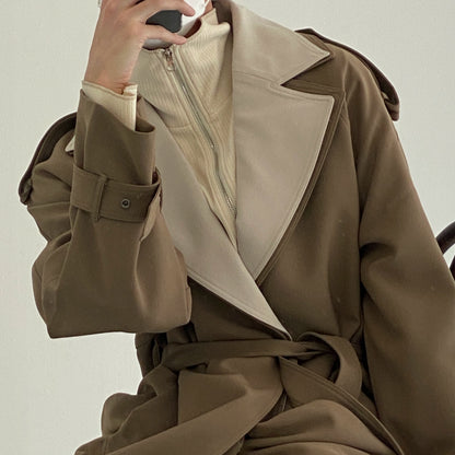 Colorblock Double Layer Long Coat WN21603