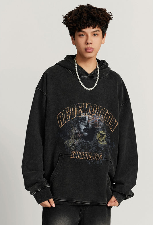 Washed  Heavyweight Print Hoodie WN7888