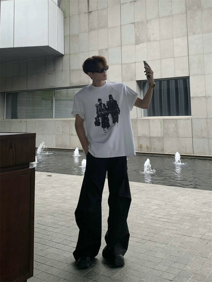 Pleats Black Color Flare Trousers WN20045