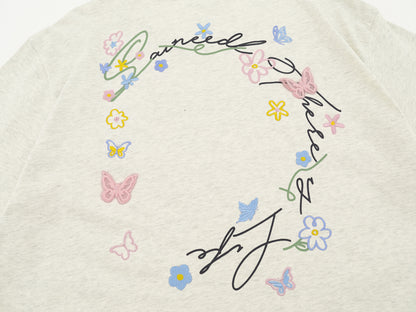 Butterfly Flower Embroidery Short Sleeve T-Shirt WN26781