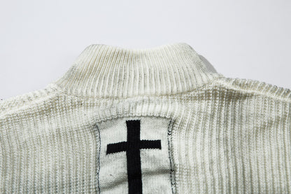 Spray-Paint Tie-Dye Cross Stand Neck Zipper Knit Cardigan WN11238