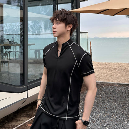Contrast Stitch Half-Zip Short Sleeve T-Shirt WN25187