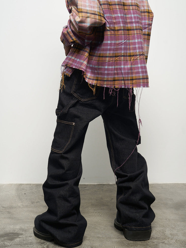 Metal Button Decor Straight Wide Leg Denim Jeans WN22940