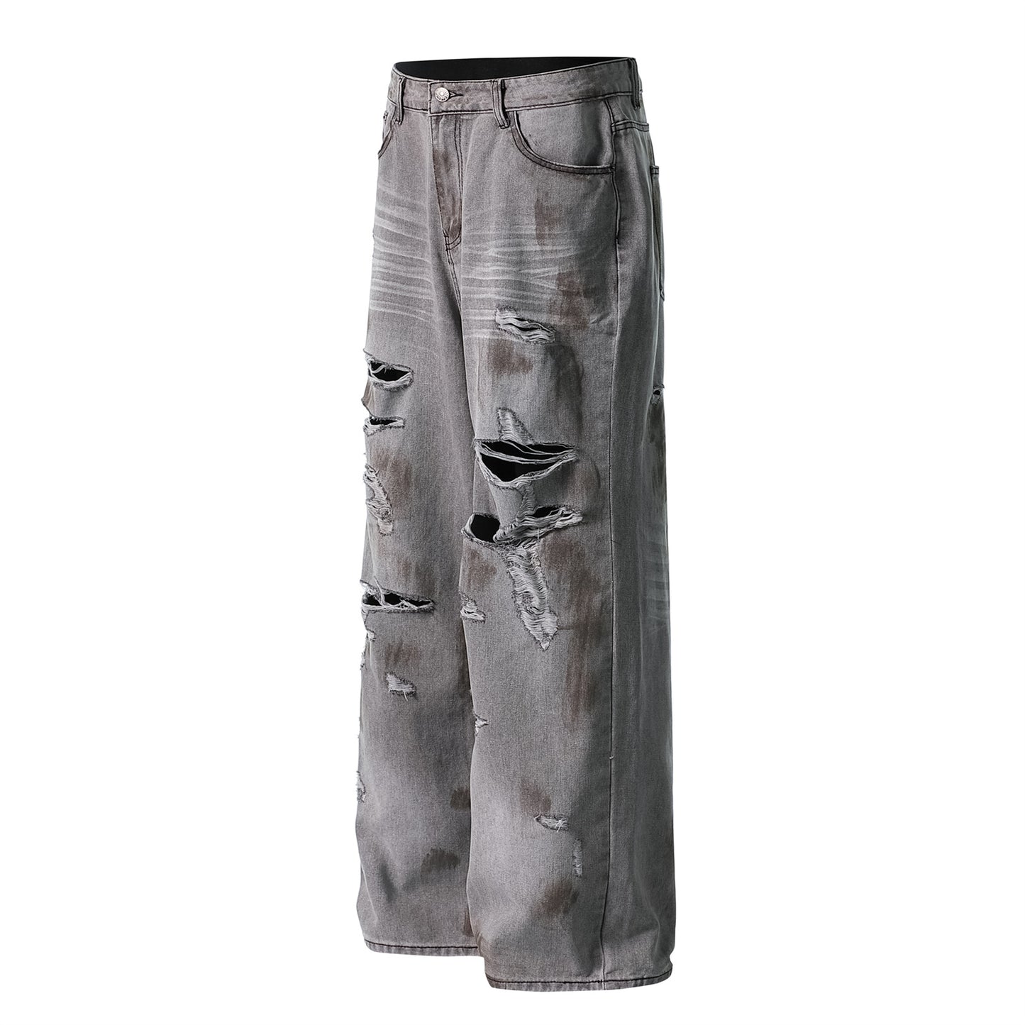 Dirty Washed Ripped Straight Leg Denim Jeans WN26829