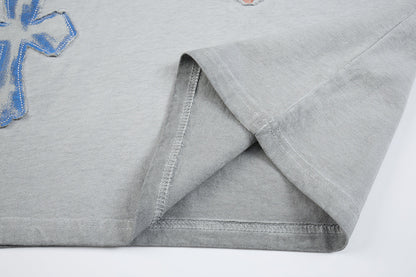 Washed Cross Applique Short Sleeve T-Shirt WN25439