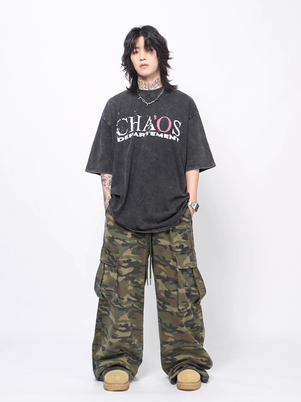 Vintage Washed Oversize Cross Graphic Short Sleeve T-Shirt WN24430