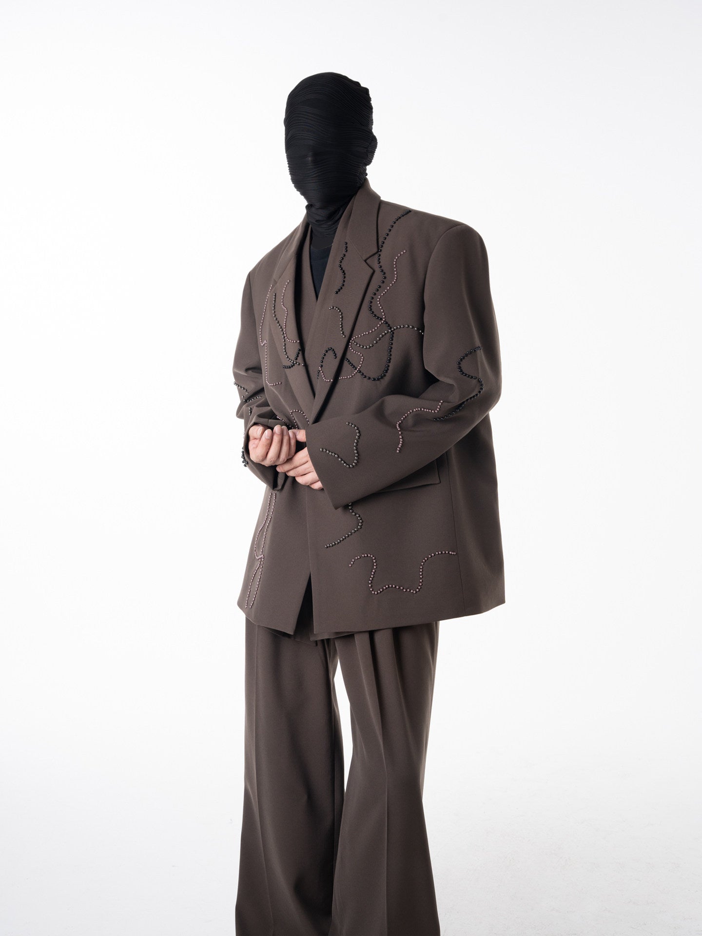 Studs Wave Design Tailored Jacket & Wide Pleats Trousers Setup WN23621