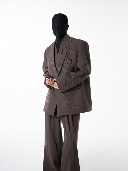Studs Wave Design Tailored Jacket & Wide Pleats Trousers Setup WN23621