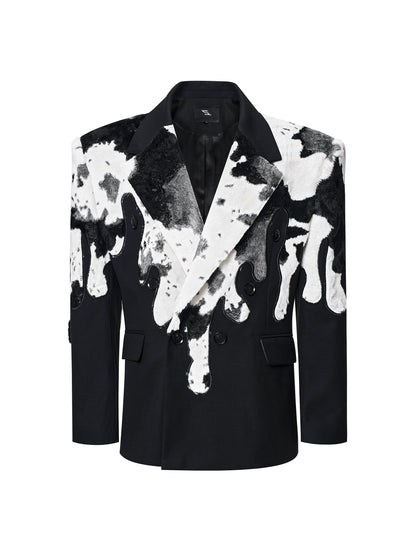 Cow Print Fake Fur Tailored Jacket WN21820