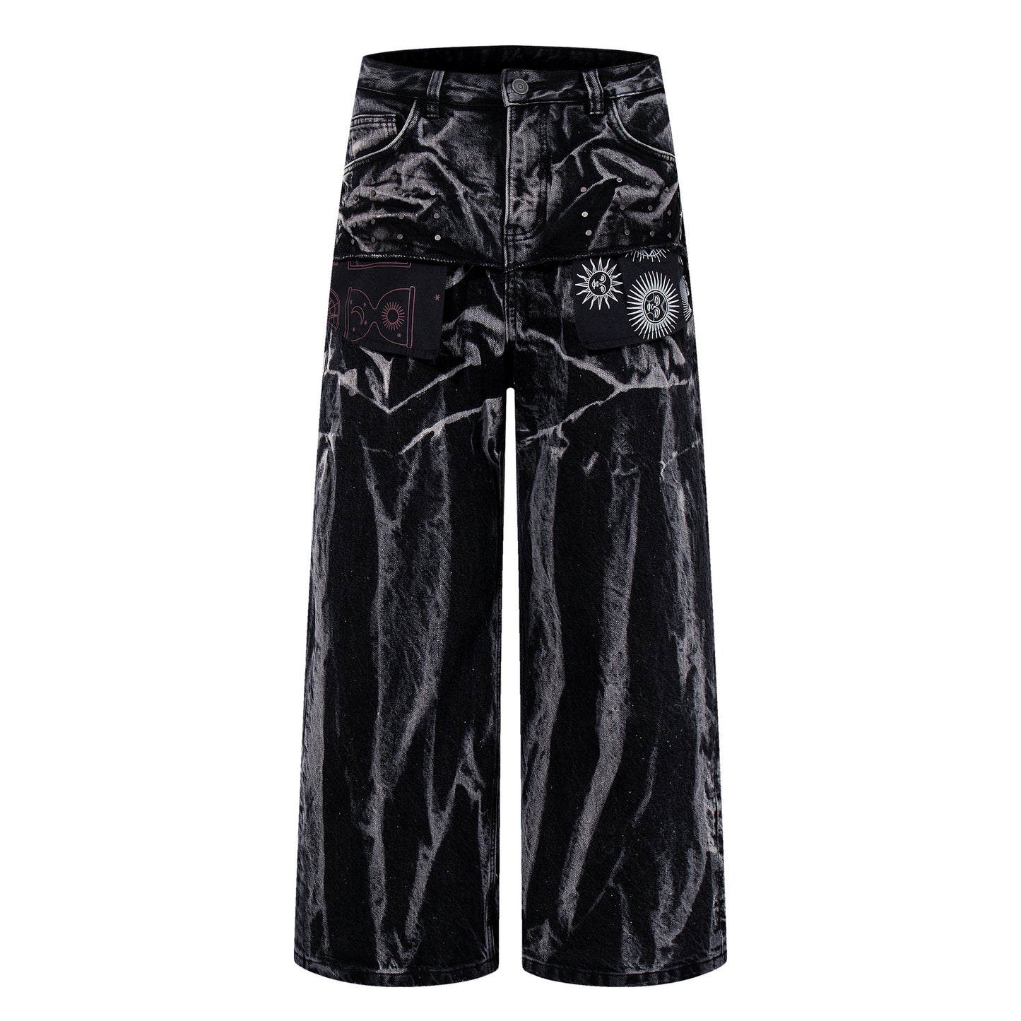 Multi-Print Wide Leg Denim Jeans WN23093