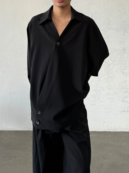 Minimalist Irregular Asymmetric Button V-Neck Long Sleeve Shirt WN20025