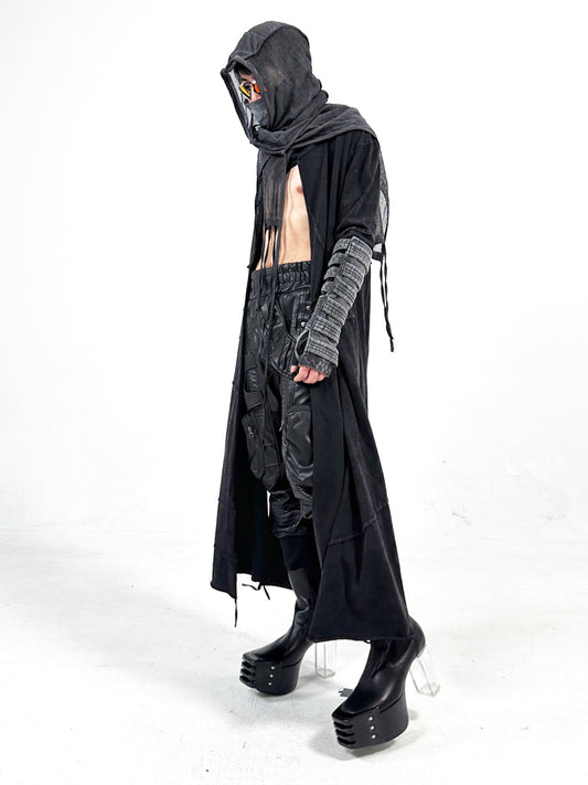 Washed Hooded Drape 3D-Cut Long Coat WN13841