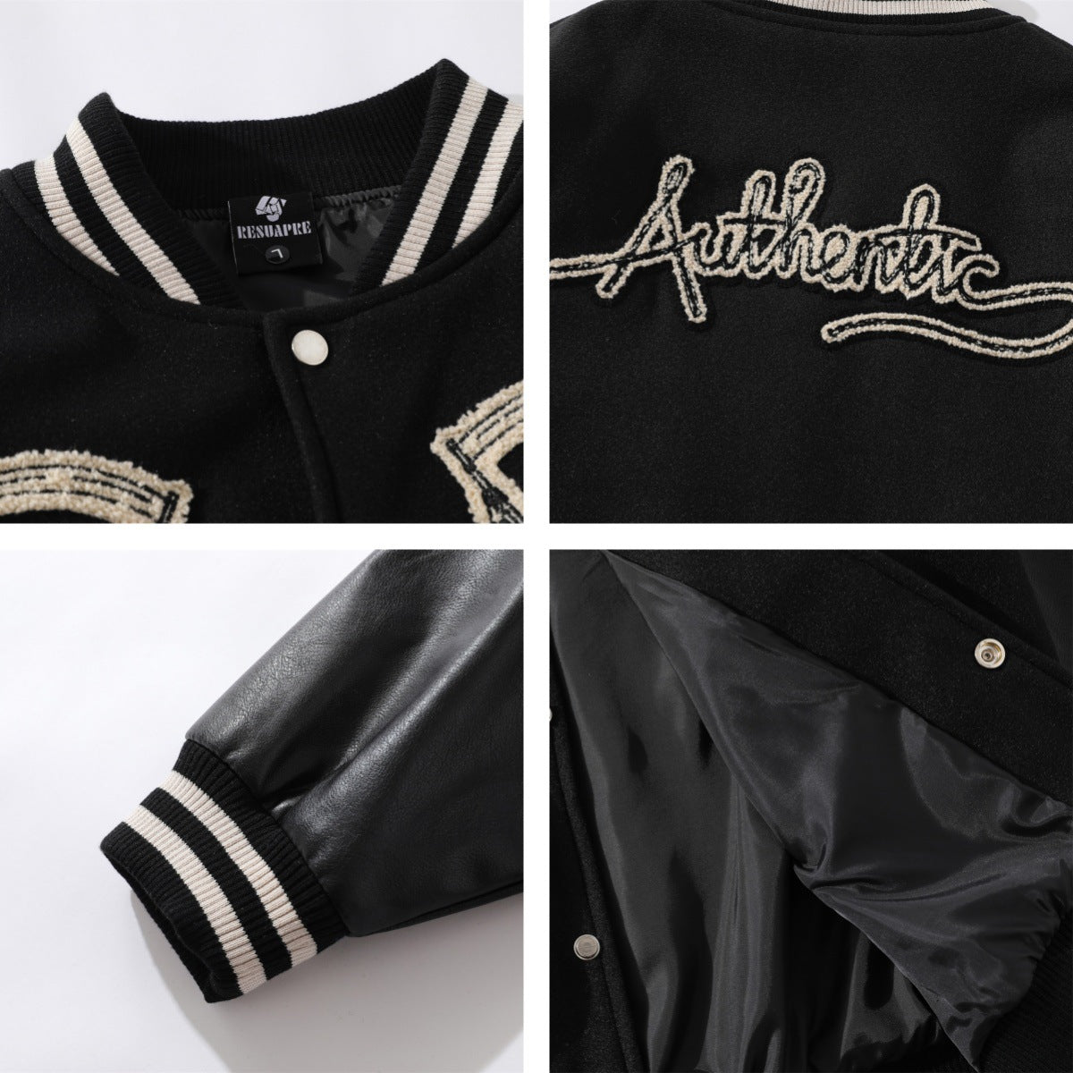 Skull Embroidery PU Leather Sleeve Baseball Jacket WN11182