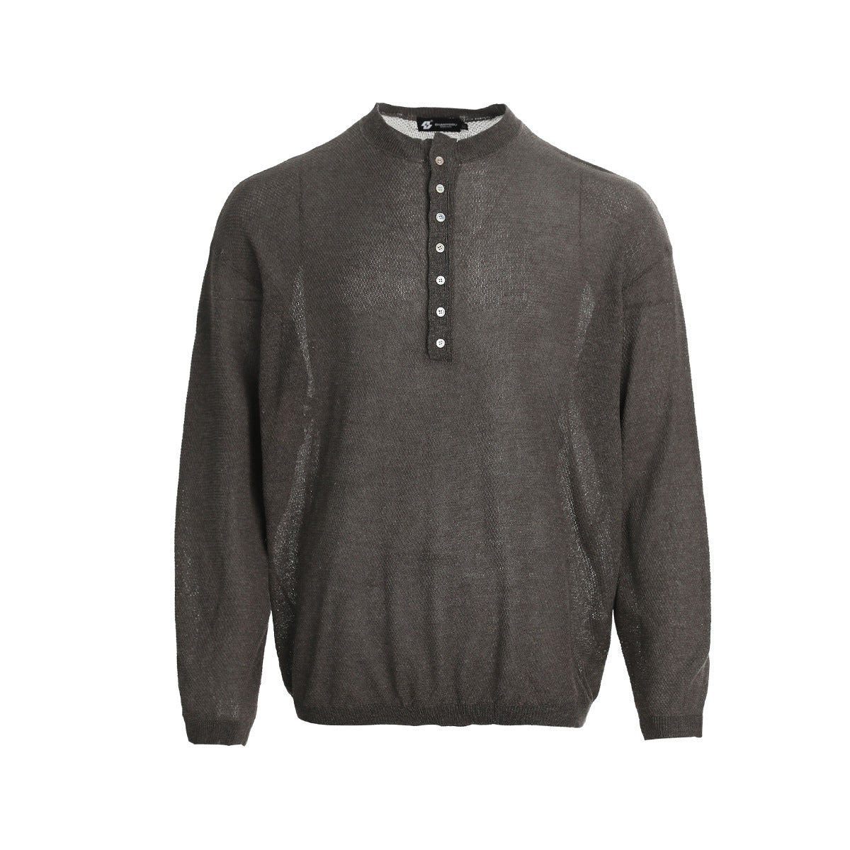 Openwork Linen Henley Neck Knit Sweater WN25712