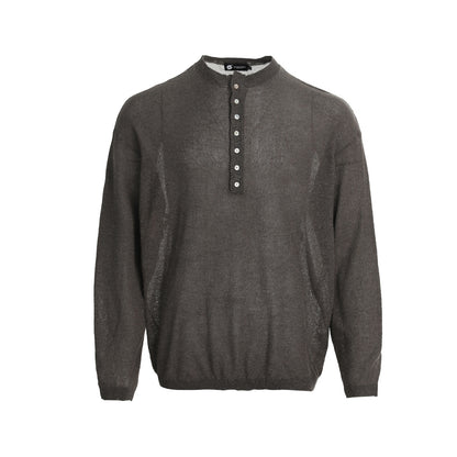 Openwork Linen Henley Neck Knit Sweater WN25712