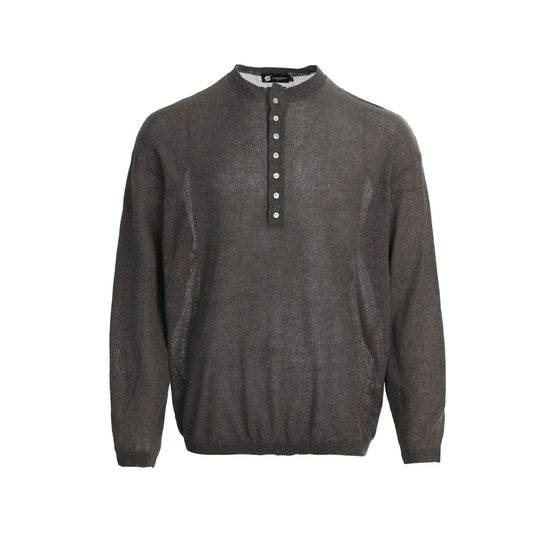 Openwork Linen Henley Neck Knit Sweater WN25712
