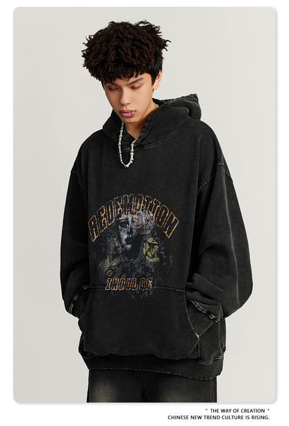 Washed  Heavyweight Print Hoodie WN7888