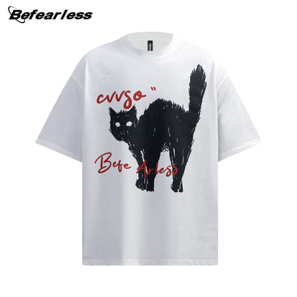 Cat Graphic Letter Print Short Sleeve T-Shirt WN26246