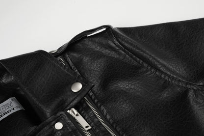 Diagonal Zipper Metal Stud Belt Short PU Leather Jacket WN27862