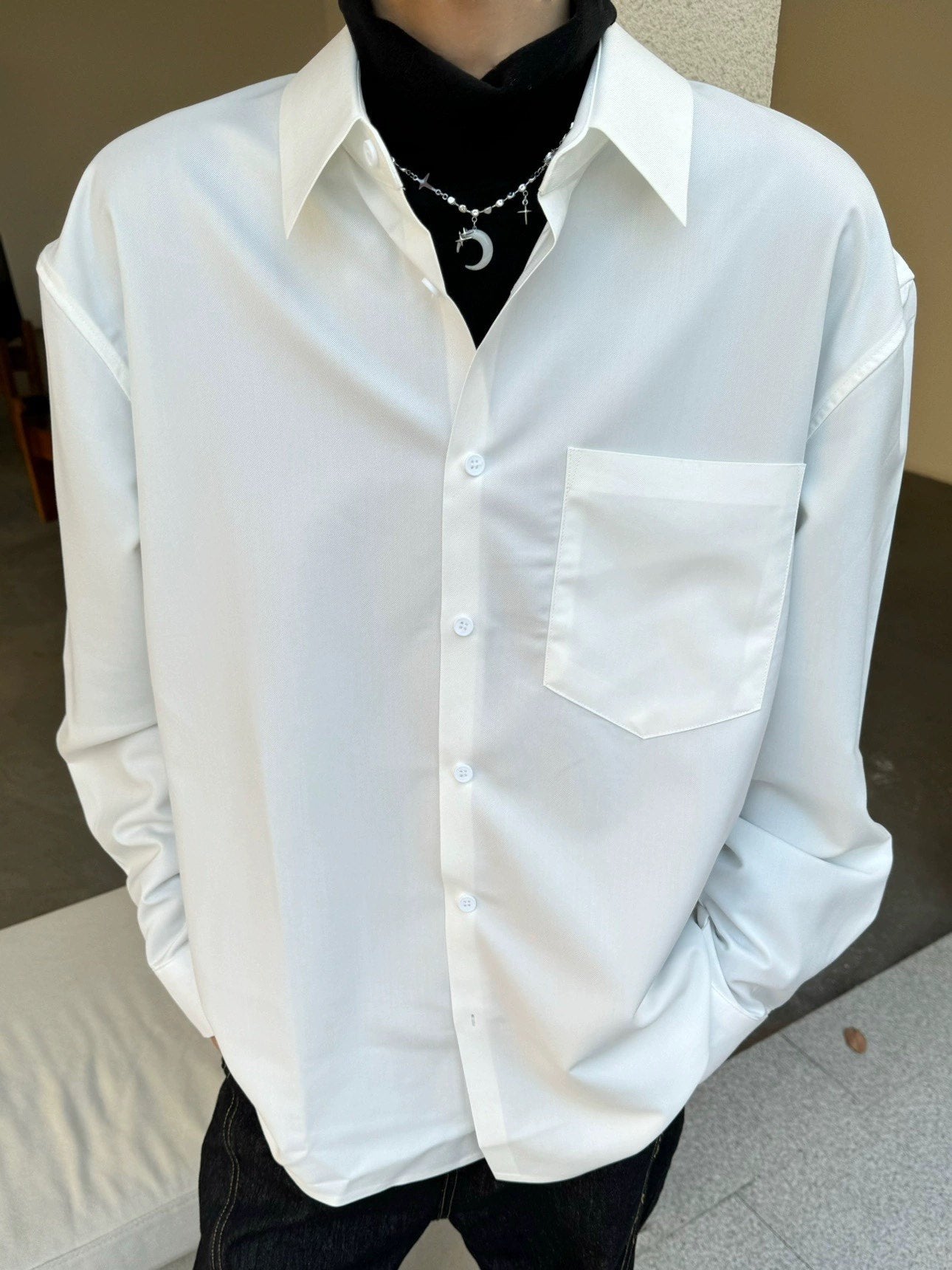 Drapey Drop Shoulder Wrinkle-Free Long Sleeve Shirt WN23150