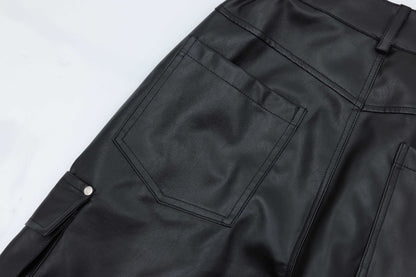 PU Leather Wide-Leg Cargo Pants WN11265