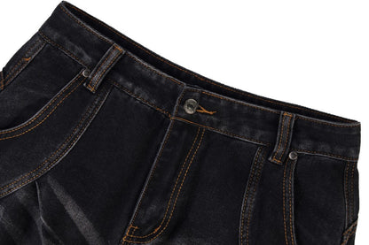 Embroidery Washed Wide Leg Denim Jeans WN28022