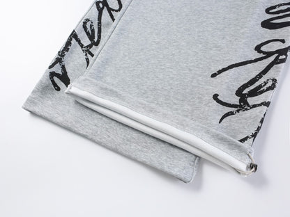All-Over Graffiti Crackle Puff Print Wide Leg Sweatpants WN27852