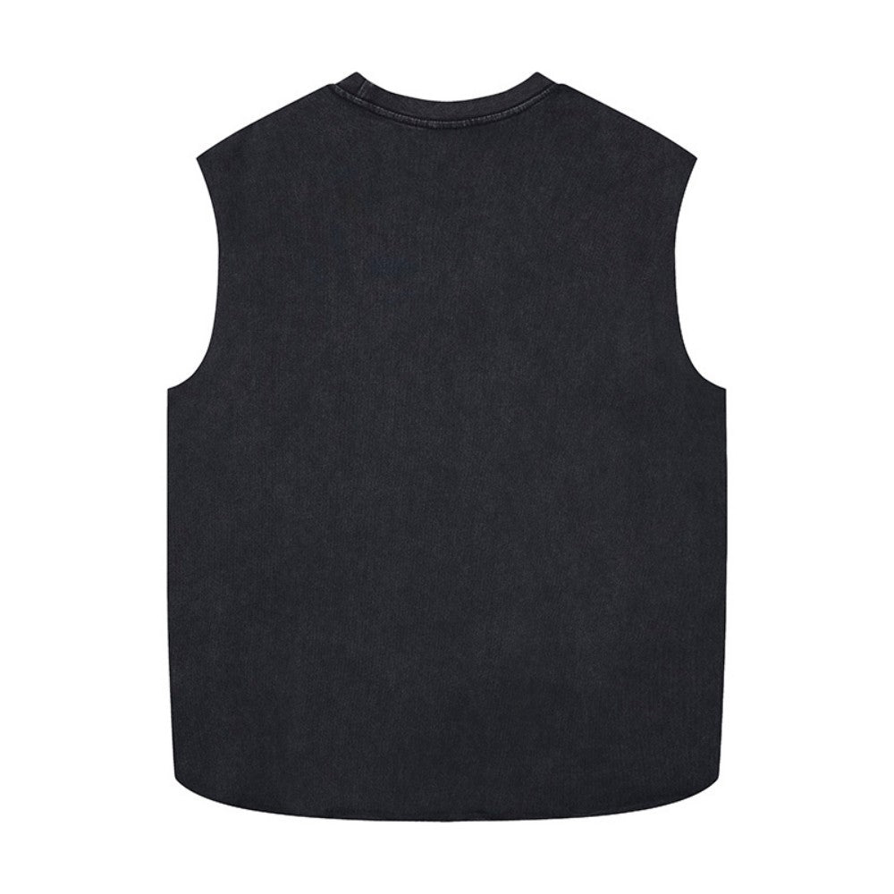 Washed Gothic Letter Embroidery Sleeveless T-Shirt WN27947
