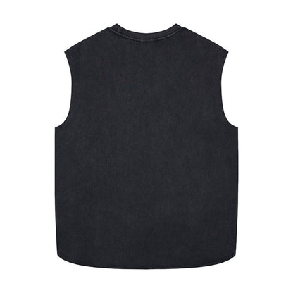 Washed Gothic Letter Embroidery Sleeveless T-Shirt WN27947