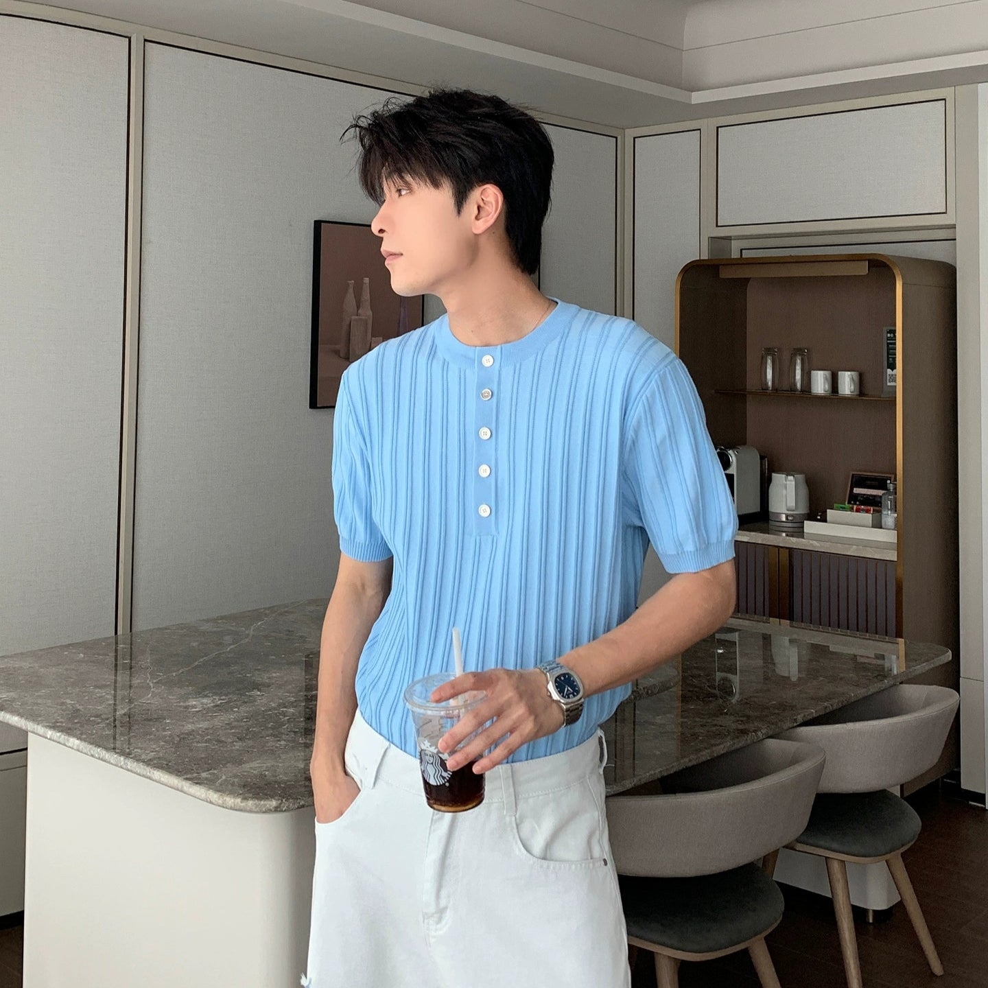 Henry Neck Oversize Short Sleeve T-Shirt WN20454