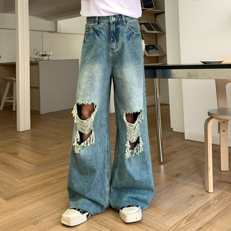 Damage Wide Leg Denim Jeans WN24941