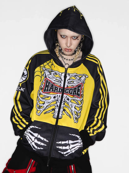 Skull Print Fleece Lining Zipper Hoodie WN22280