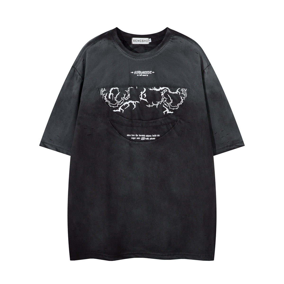 Washed Damage Graphic Print Short Sleeve T-Shirt WN26968
