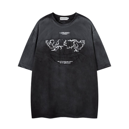 Washed Damage Graphic Print Short Sleeve T-Shirt WN26968