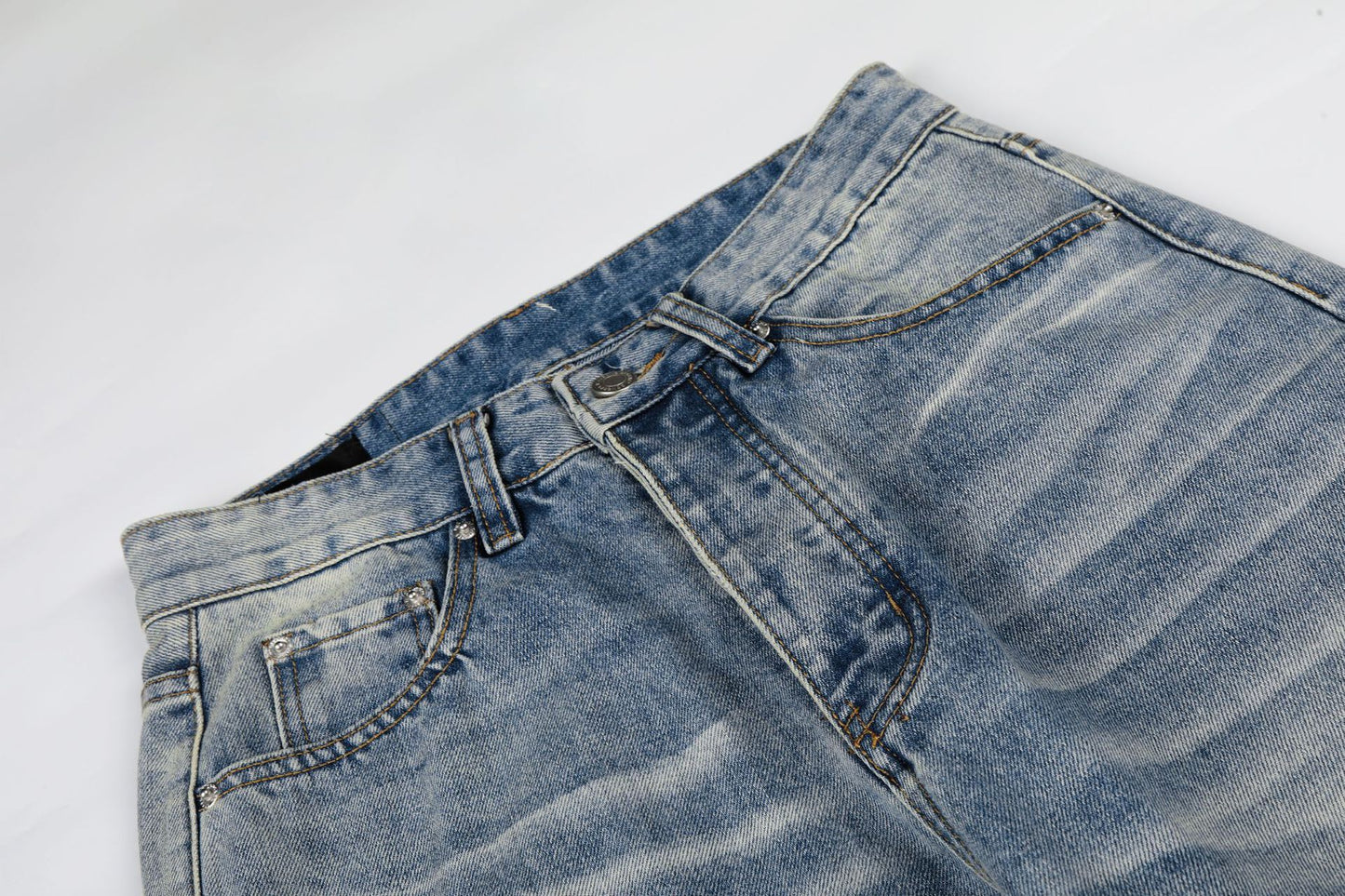 Washed Damage Whisker Wide Leg Denim Jeans WN26019