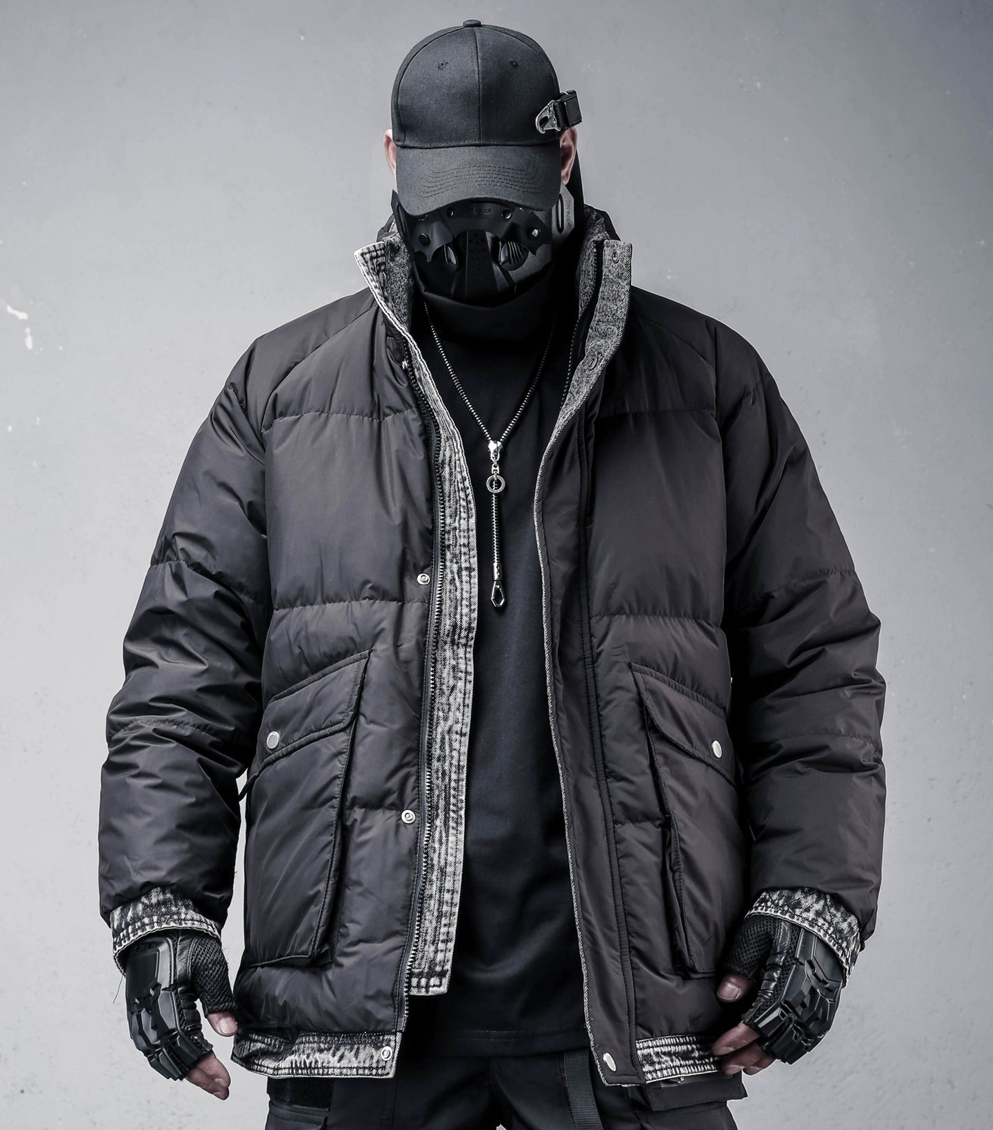 Fake Layered Stand Neck White Duck Down Jacket WN22447