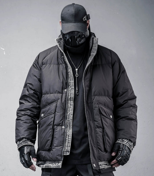 Fake Layered Stand Neck White Duck Down Jacket WN22447