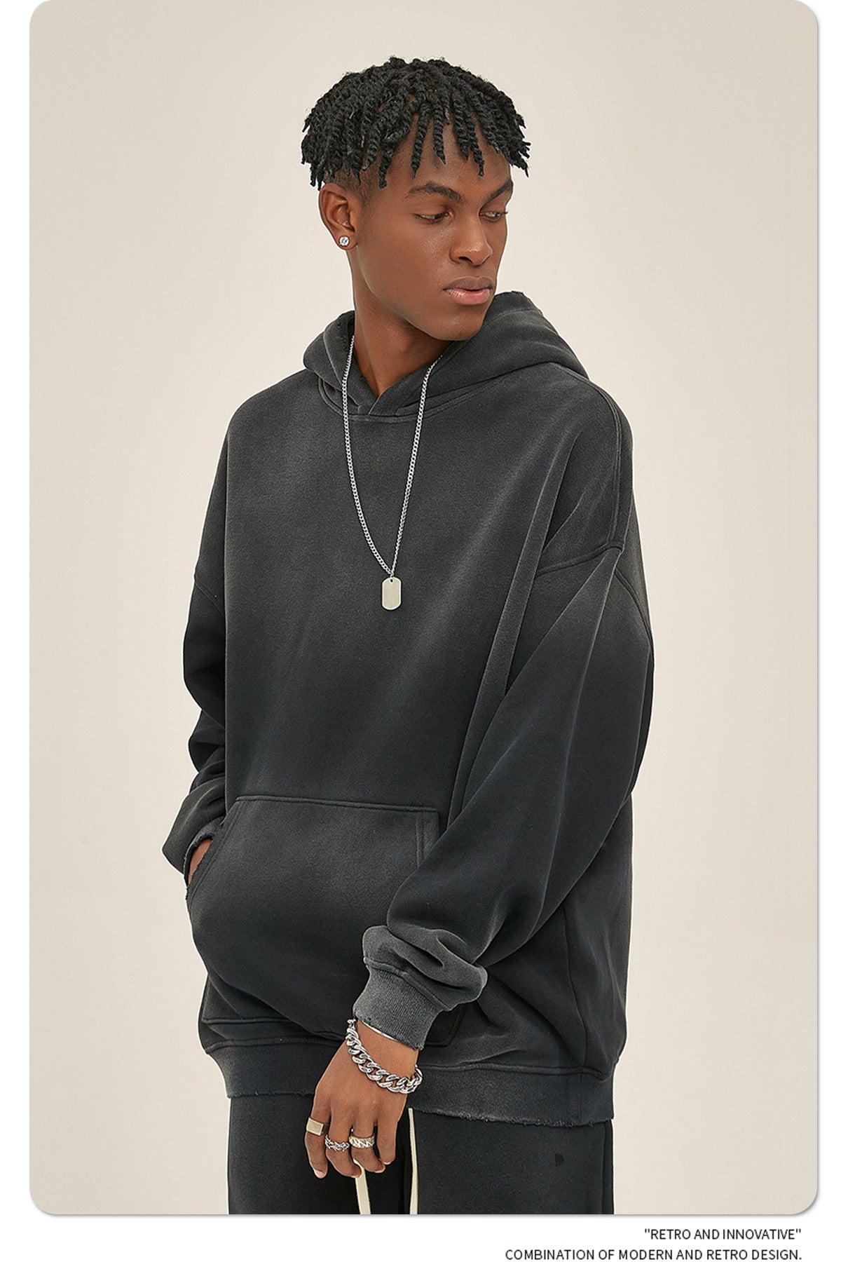 Fleece Lining Spray-dye Damage Oversize Hoodie WN9969-K