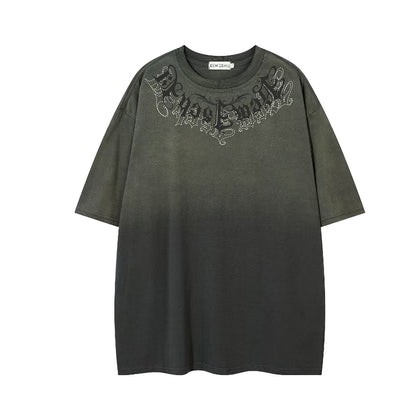 Gradient Rhinestone Logo Print Short Sleeve T-Shirt WN25802