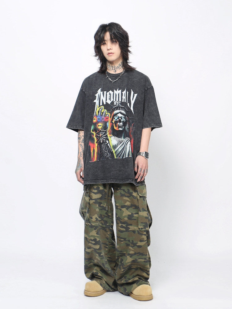 Graphic Print Damage Oversize Short Sleeve T-Shirt WN24479