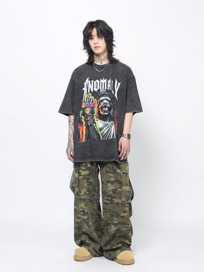 Graphic Print Damage Oversize Short Sleeve T-Shirt WN24479