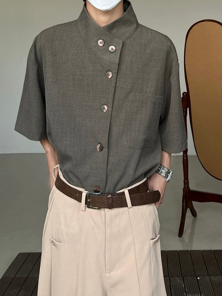 Minimalist Stand Neck Short Sleeve Shirt WN19972