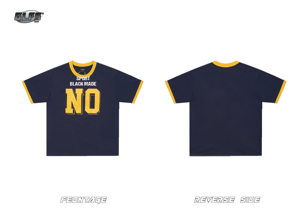 NO Letter Print Ribbed Cuff Short Sleeve T-Shirt WN26551